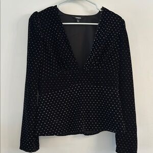 Express Black V-Neck Top with Silver Accents